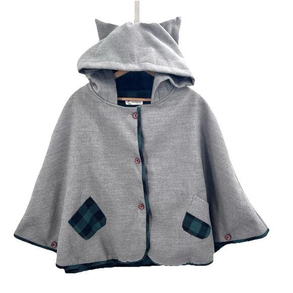 Lingchenyanyu Gray Wool Cat Ears Hooded Cape Coat Kawaii Womens Medium - Picture 1 of 9